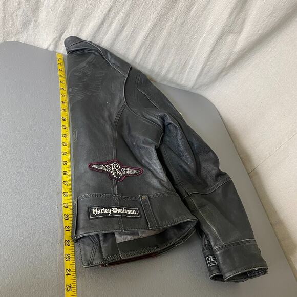 Harley Davidson Womens Leather Bomber Jacket Size Large Limited Edition No Cages - Picture 16 of 16